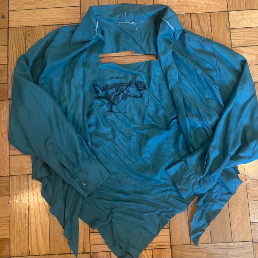 VINTAGE REWORKED EMERALD SILK DISTRESSED SHIRT